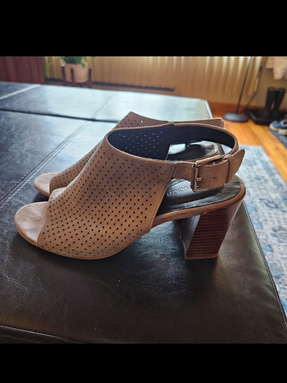 Adam Tucker Grey Perforated Peep-Toe Block Heel Slingback